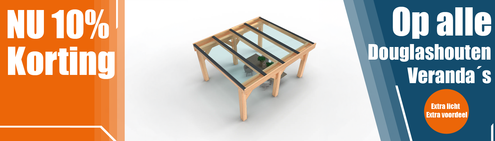 Compleet houten veranda met glazen dak