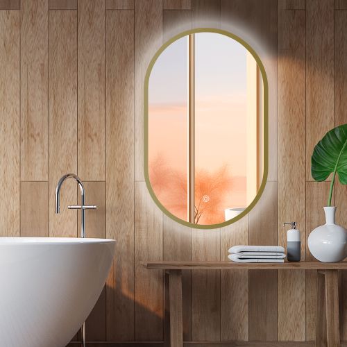 LED spiegel ovaal met goud metalen frame - 500x900mm