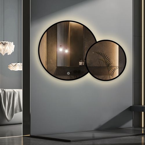 Dubbele LED spiegel rond met zwart frame - 1030x700xmm
