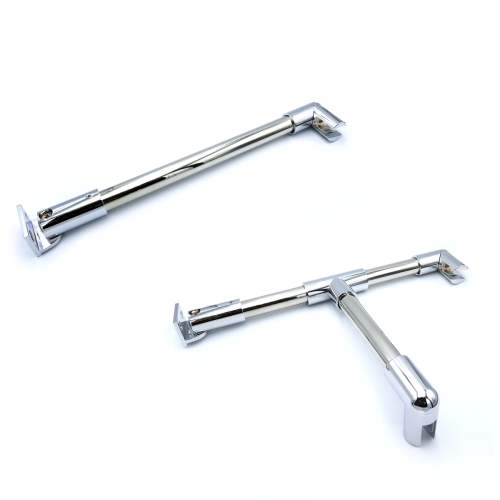 Stabilisatiestang set rond Chroom - 1x glas/wand 1000 mm - 1x glas/wand met T-adapter 1000 mm