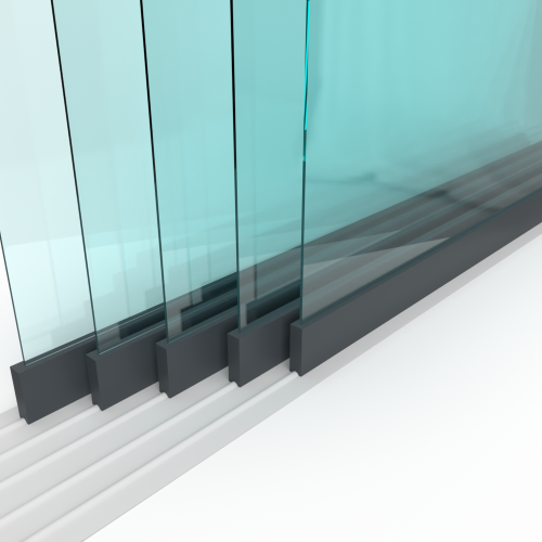 Glazen schuifwand 5 spoor, 5 elementen antraciet