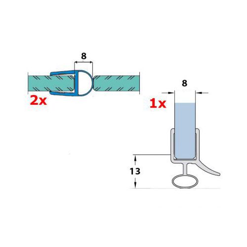 Set douchedeur afdichtingsprofielen 8 mm