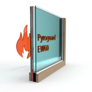 Dubbel glas brandwerend Pyroguard EW60 voor houten kozijnen