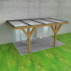 Eikenhouten veranda HR++ glazen dak muurplaatsing met twee staanders antraciet