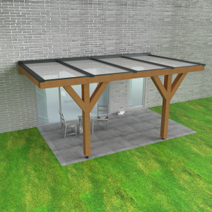 Douglashouten veranda HR++ gelaagd glazen dak muurplaatsing met twee staanders antraciet