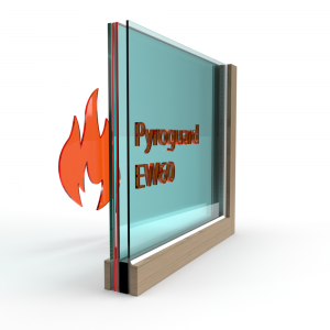 Dubbel glas brandwerend Pyroguard EW60 voor houten kozijnen