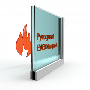 Dubbel glas Pyroguard EW30 Impact met een stalen constructie 