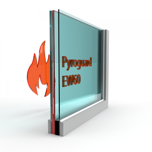 Dubbel glas brandwerend Pyroguard EW60 stalen constructie