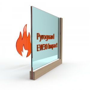 Brandwerend enkel glas Pyroguard EW30 Impact met satijn glas voor houten constructies