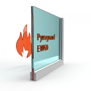 Enkel glas brandwerend Pyroguard EW60 stalen constructie