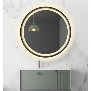 LED spiegel rond met zwart frame - 800mm