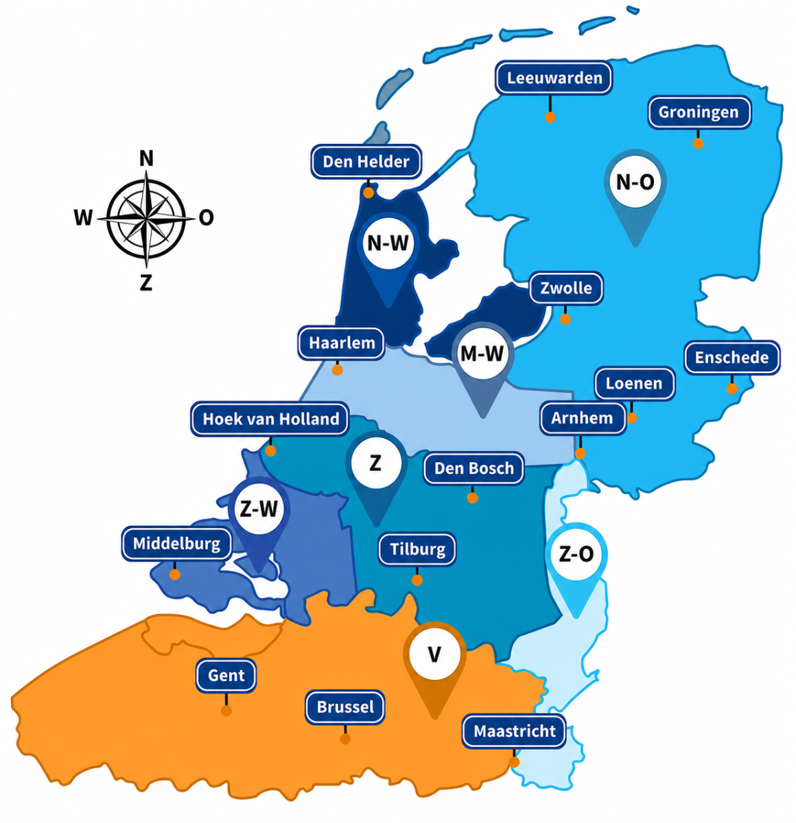 Kaart met de bezorgregio's van Glasdiscount