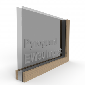 Brandwerend enkel glas Pyroguard EW30 Impact met satijn glas voor houten constructies